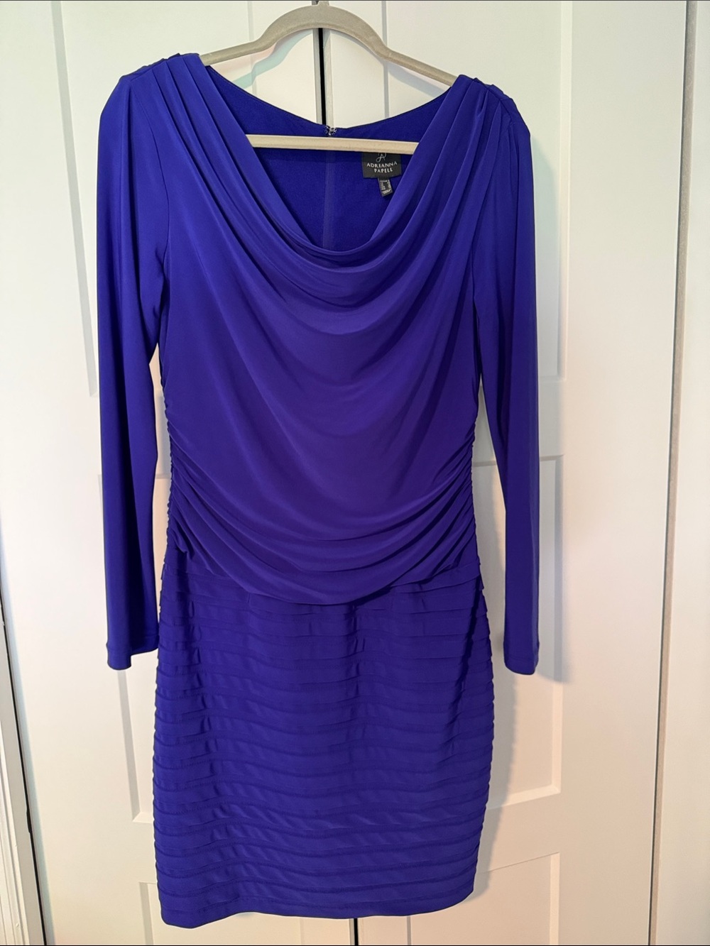 Adrianna Papell Cowl Neck Long Sleeve Dress in Royal Purple